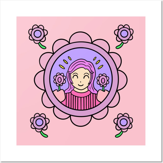 Cute girl with flowers Wall Art by Andrew Hau